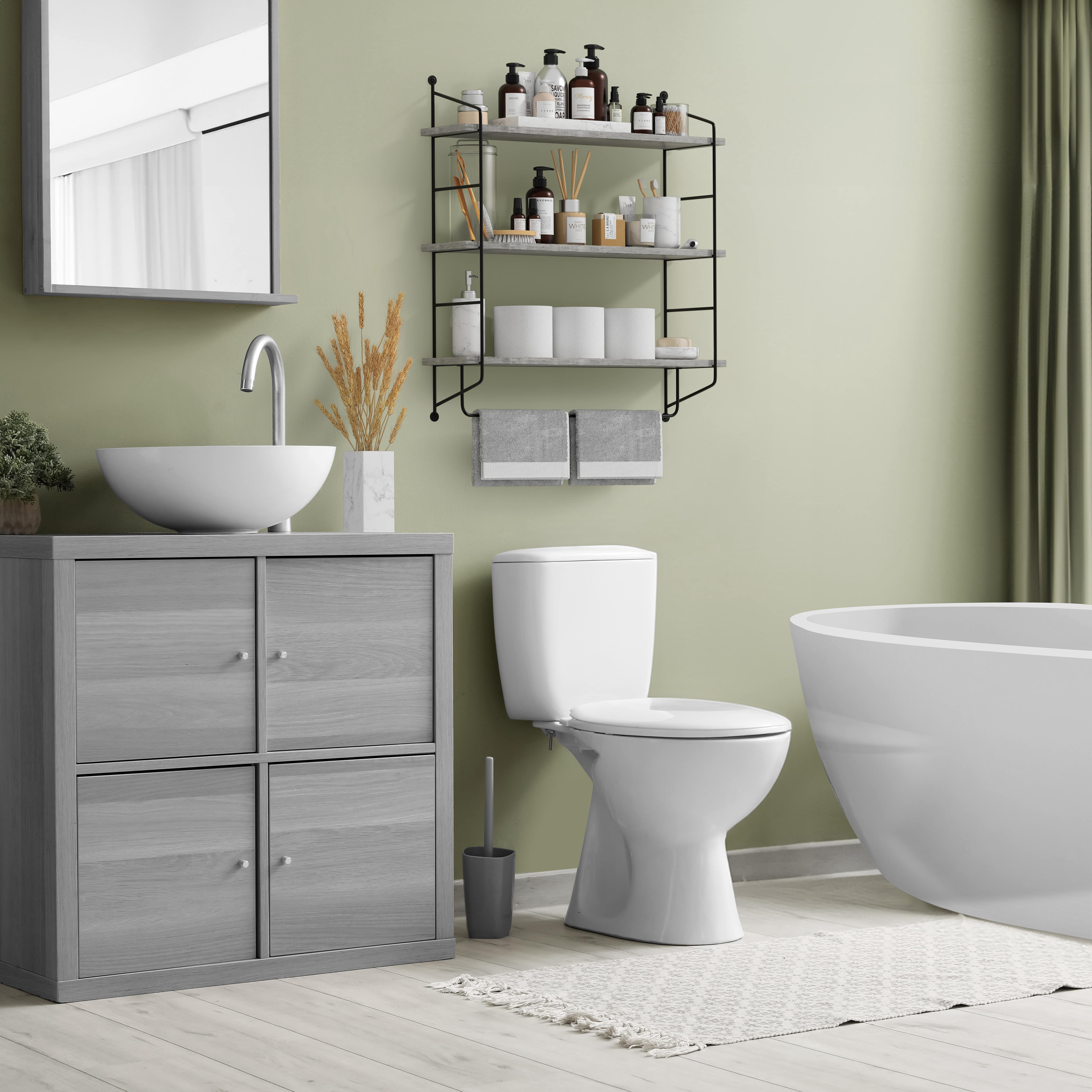 Sorbus 3-Tier Bathroom Floating Shelves, Wooden Wall Storage with Metal Brackets, Gray