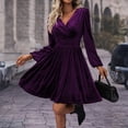 thumbnail image 2 of WTOBBY Women's Fashionable Solid Color V-Neck Long Sleeve Pullover Casual Dress Easy Pull-On Design for Quick Wear Comfortable Knit Fabric Versatile for Layering or Solo Use,Dark Purple M, 2 of 4