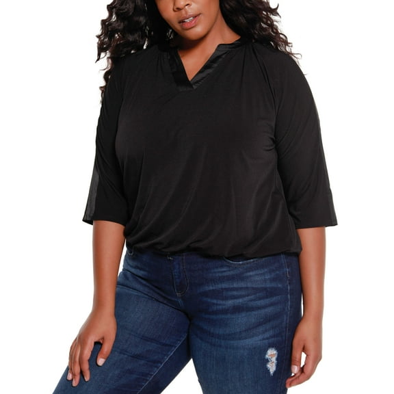 Belldini Black Label Womens Plus Size Dolman Sleeve Top Black 2X