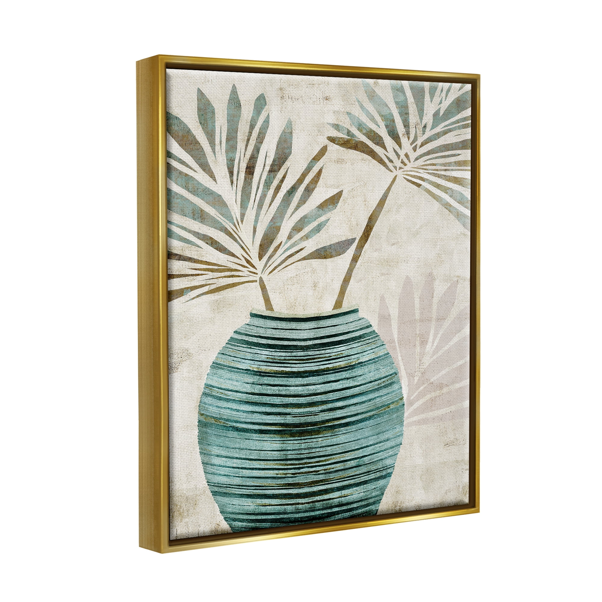 Stupell Industries Boho Plant Vase Botanical & Floral Painting Gold Floater Framed Canvas Art Print Wall Art, 25 x 31