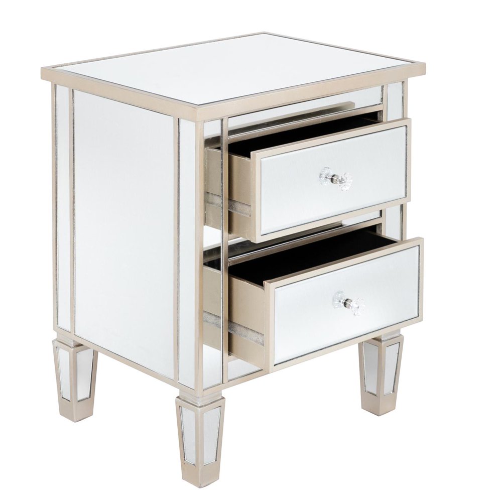 UBesGoo Mirrored Nightstand End Table,Mirrored Furniture Glass Bedside Table, Silver Rose