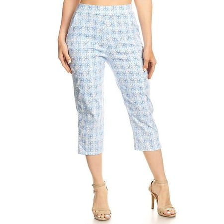 MOA COLLECTION Women's Solid Printed Basic Slim Fitted Capri Casual Pants with Plus size