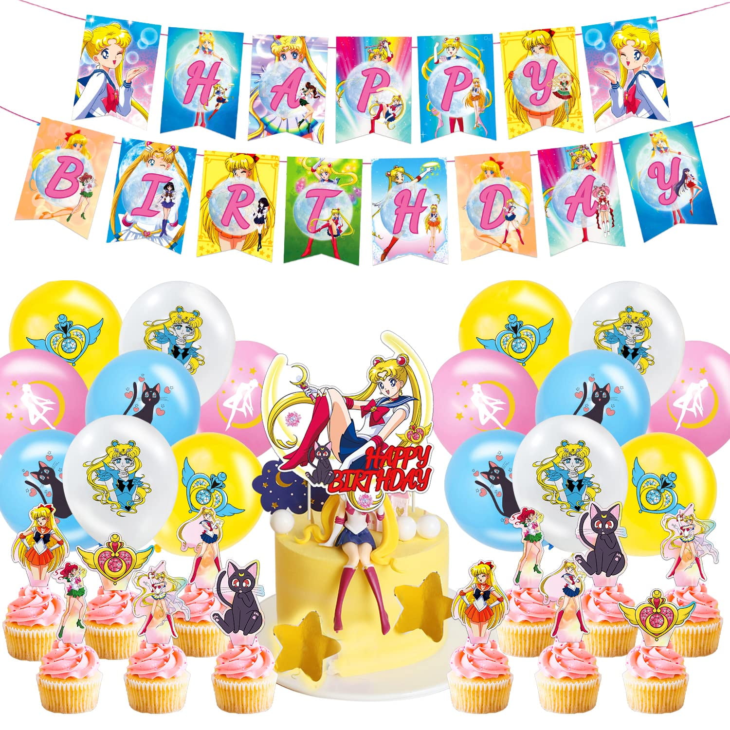 Amazoncom Anime Birthday Party Supplies Anime Birthday Decoration  Including Tablecloth Birthday Banner Cake Topper Balloons Headband  Hanging Swirls and Stickers for Fans and Kids  Toys  Games