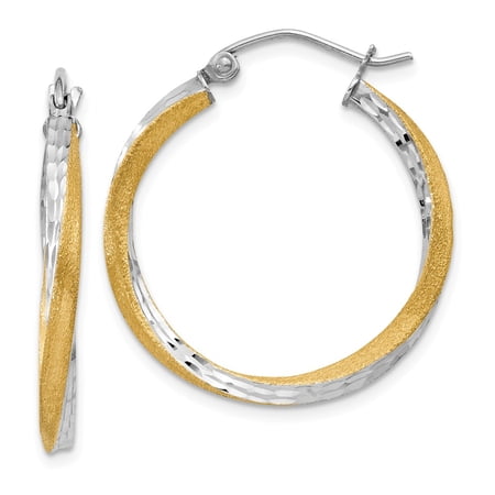Real 14kt & Rhodium Diamond-cut 2.5mm Twisted Hoop Earrings; for Adults and Teens; for Women and Men