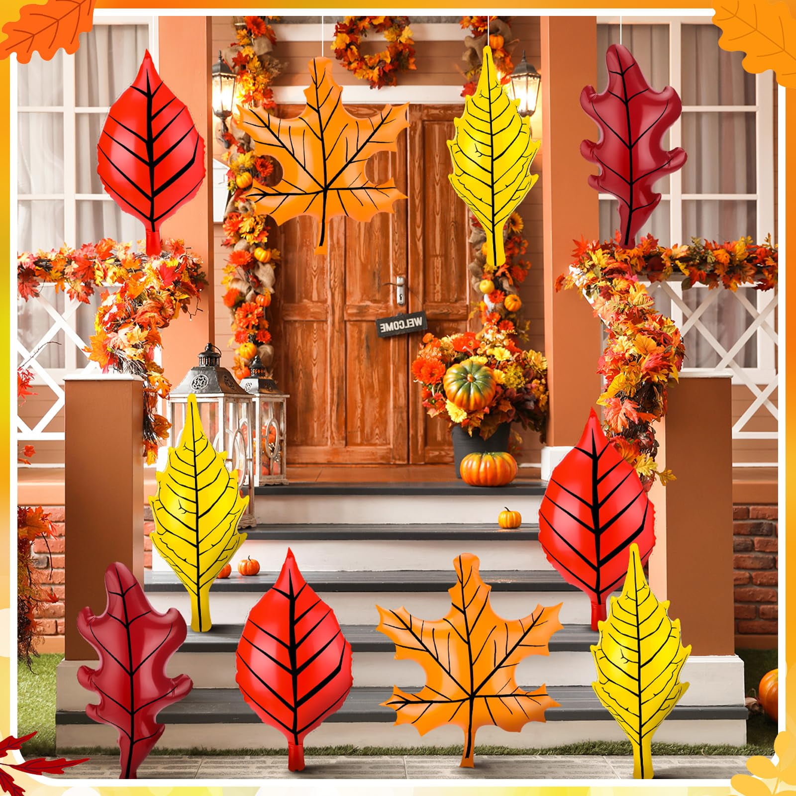 Chitidr 12 Pcs Thanksgiving Fall Inflatable Leaf Outdoor Decorations ...