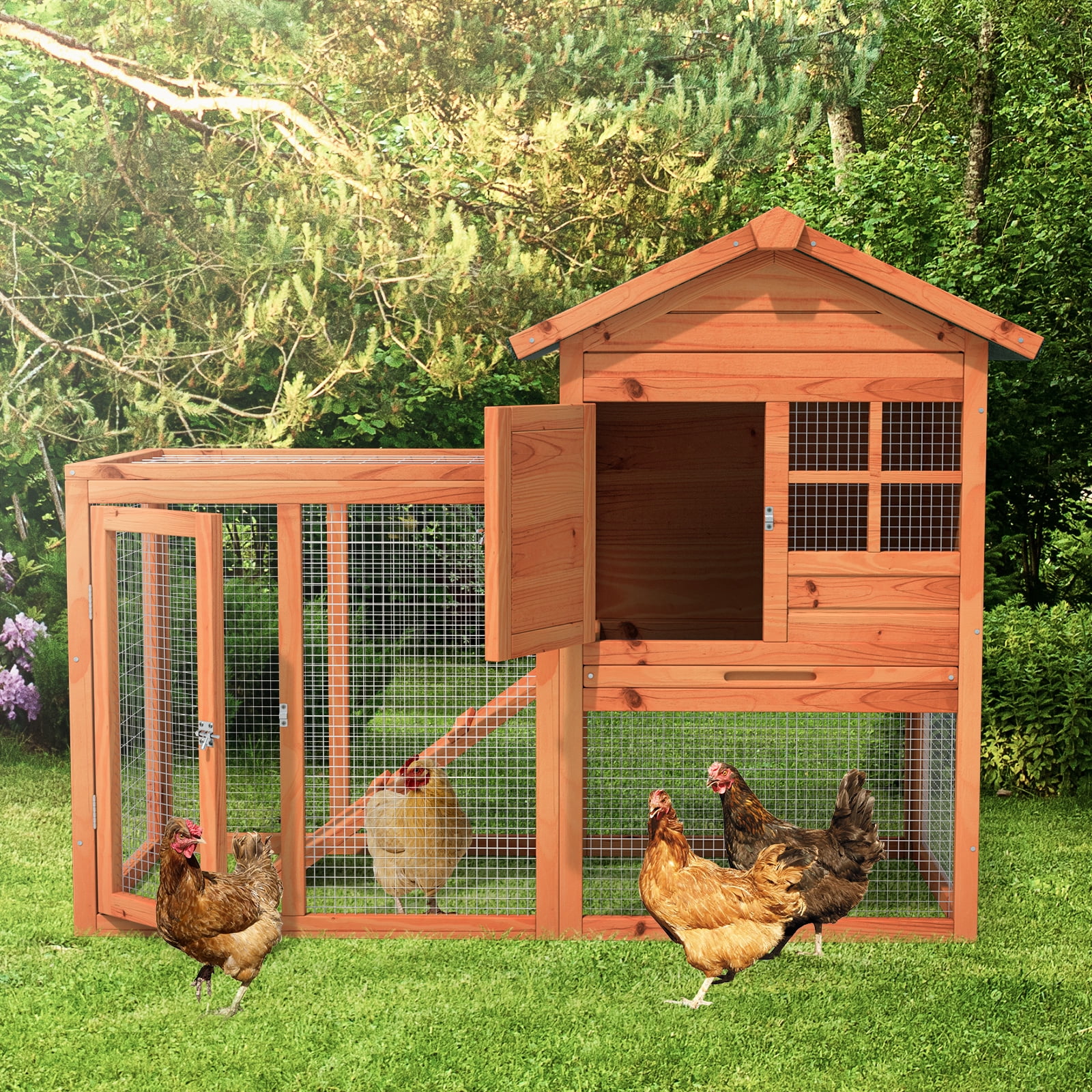 Infans Wooden Chicken Coop 2-Story Rabbit Hutch Indoor Outdoor Use