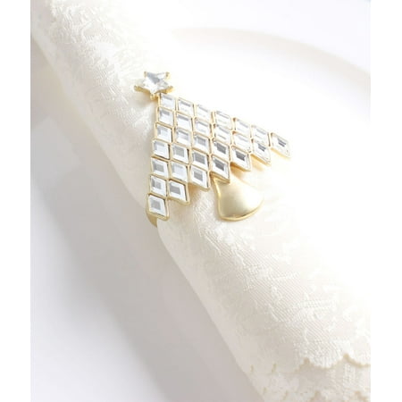 

Decorative Reindeer Snowflake Christmas Tree Holiday Rhinestone Metal Napkin Rings - Set of 4 (Gold Christmas Tree+Star)