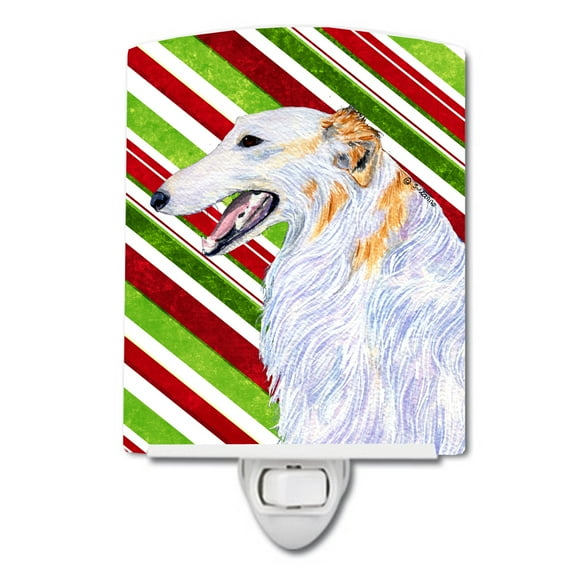 Caroline's Treasures SS4544CNL Borzoi Candy Cane Holiday Christmas Ceramic Night Light, 6x4x3", multicolor