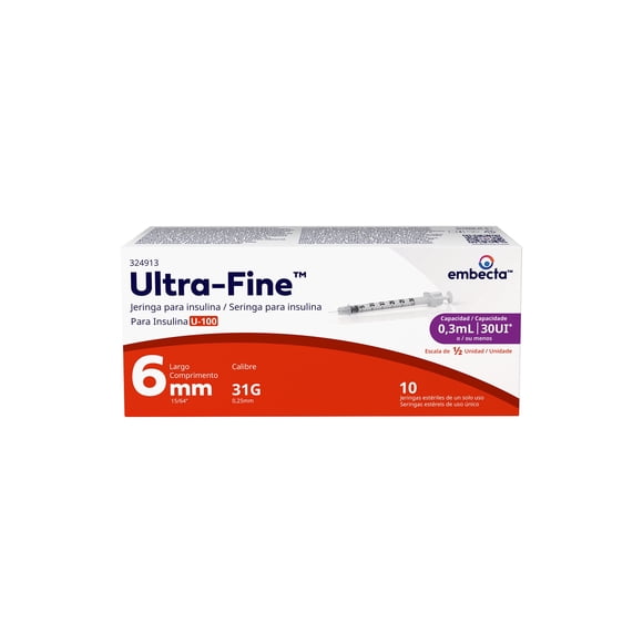 Jeringas para insulina Ultra Fine 6 mm U-100, 0.3 ml 10 pzas