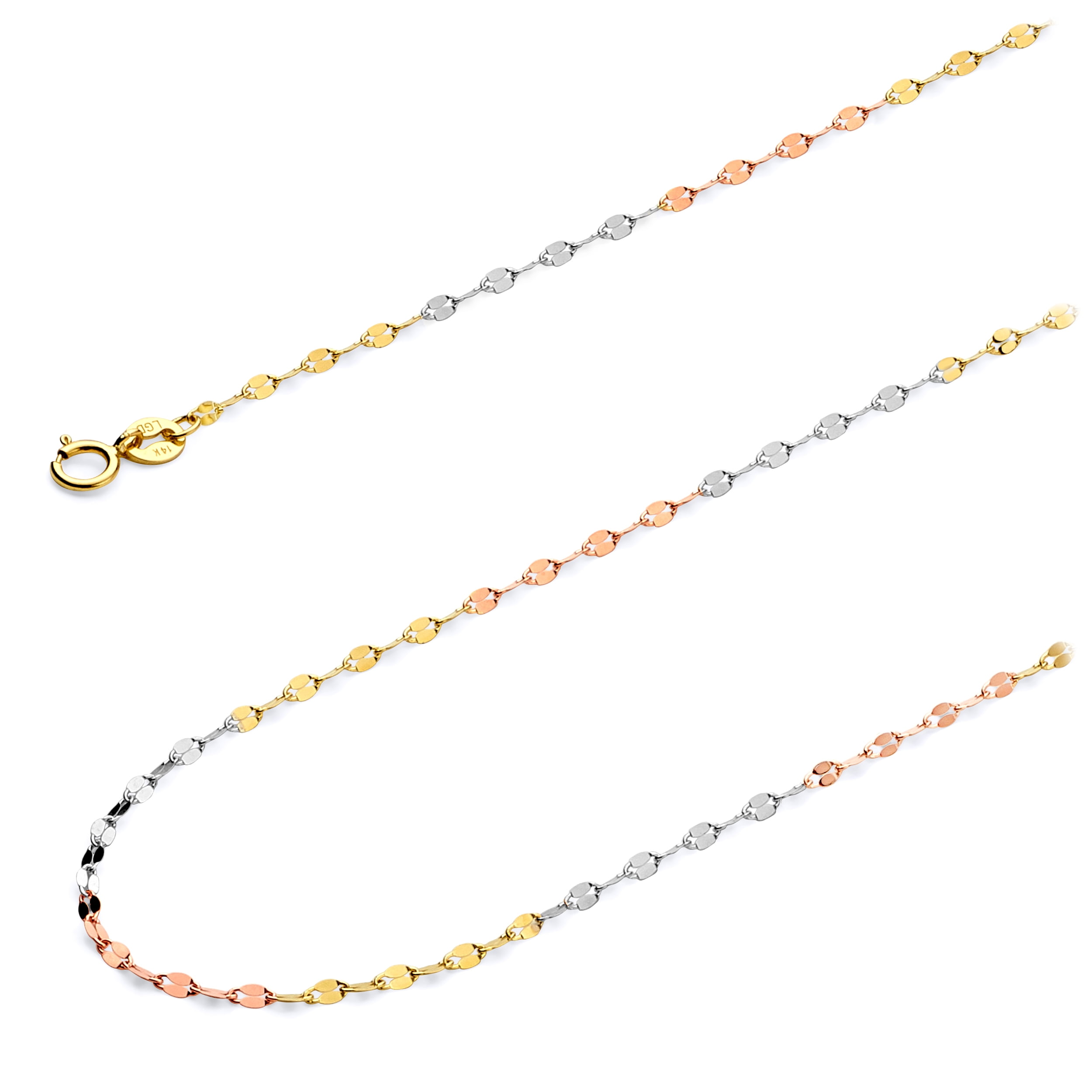 Wellingsale 14k Tri Color Gold Solid 1.5mm Solid Rope Chain Necklace 