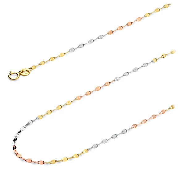 Wellingsale 14k Tri 3 Color Gold Polished Solid 1.7mm Twisted Mirror Chain Necklace with Spring Ring Clasp - 16"