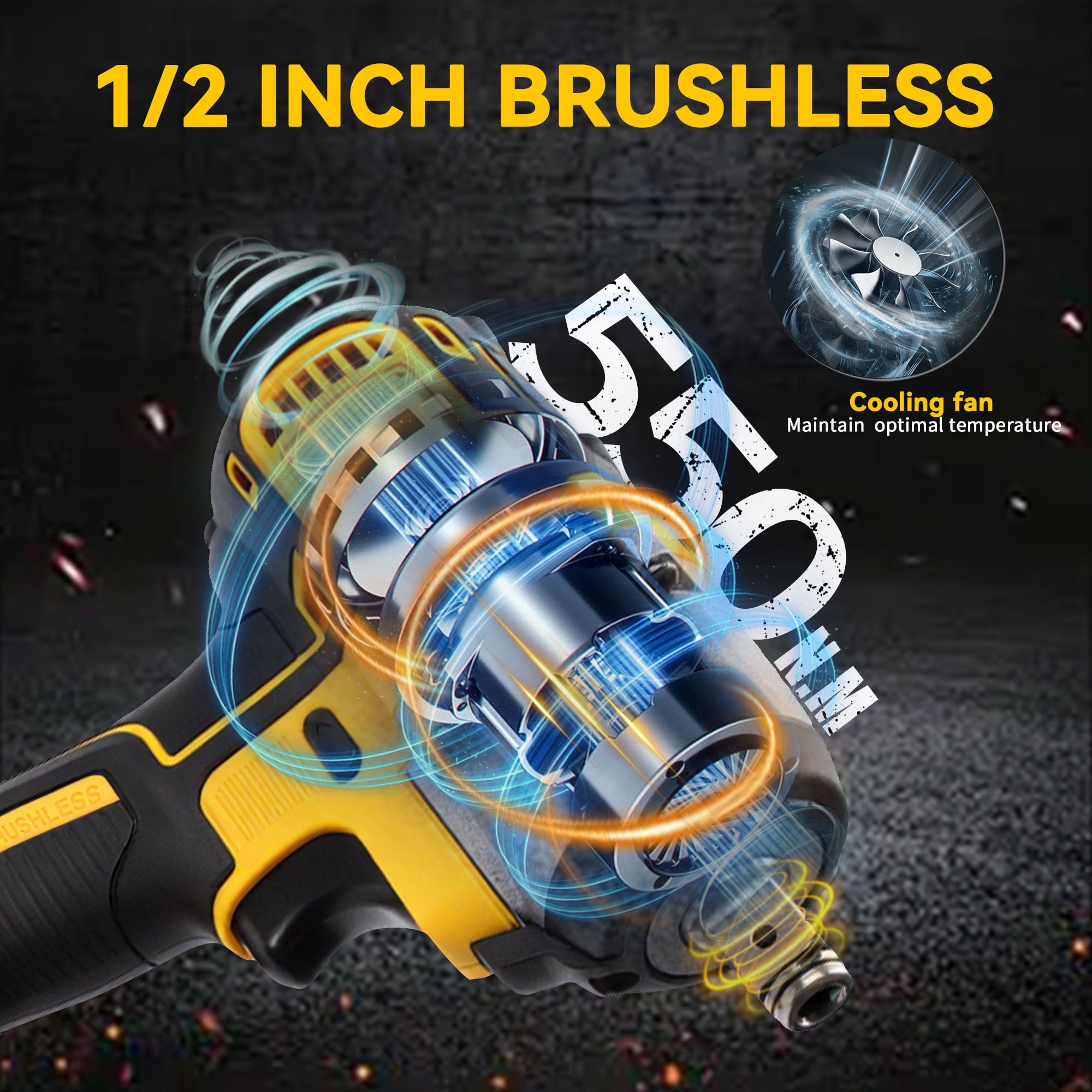 Fotrix 21V Brushless 1/2" Impact Wrench Kit, 3-in-1 Heavy Duty Drill & Driver, 1 x 4.0Ah batteries Suitable For Home Repair, Cordless Impact Gun for Auto Repair