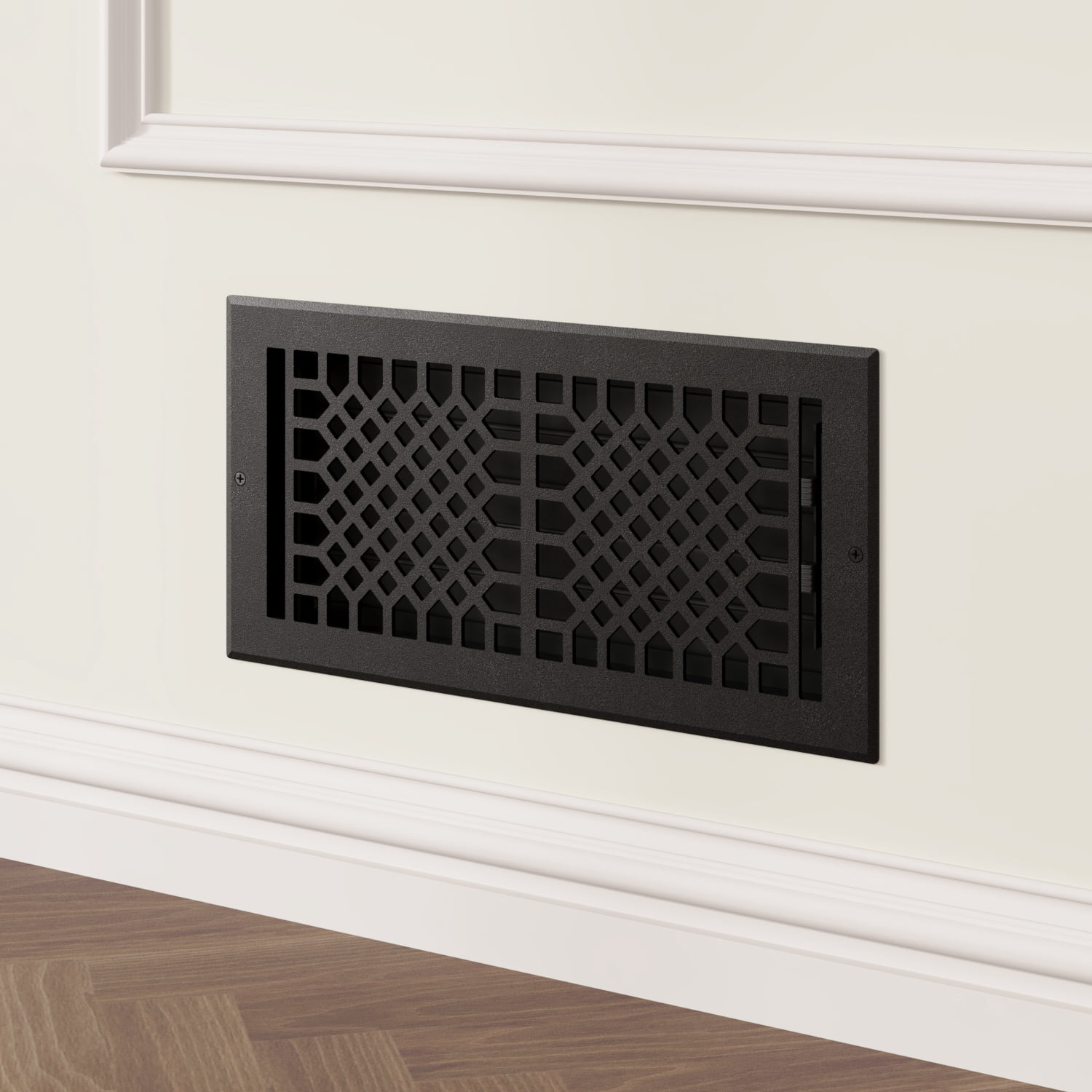 Naiture Stainless Steel Wall Register, Heavy Duty Rust-Resistant Wall Vent Cover, Metal Damper or Lever, Antique Style Grille Wall Vent, Duct Size 4" X 10", Black Finish