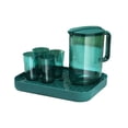 thumbnail image 2 of Green Plastic Pitcher and Cup Set with Tray, Large Capacity Cold Brew Jug for Iced Tea and Lemonade, Dishwasher Safe Drinkware Set for Home Office and Party, Modern Beverage Server with Glasses, 2 of 6