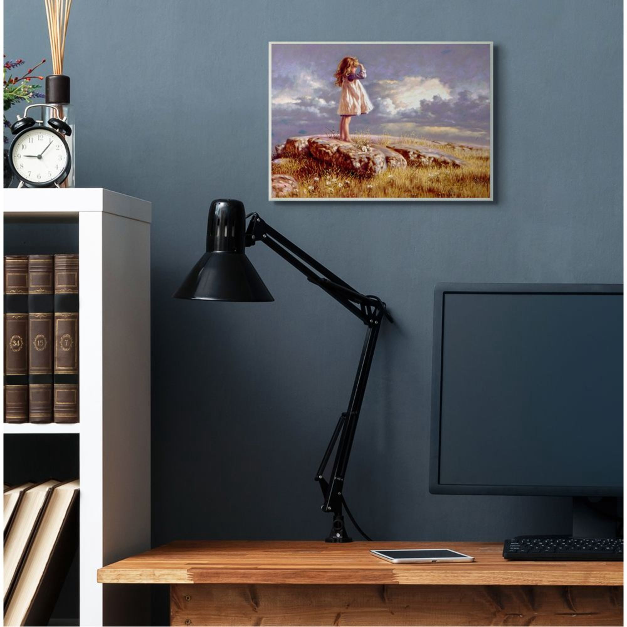 Stupell Industries Girl Gazing on Meadow Rock Sunset Clouds Design by Jim Daly