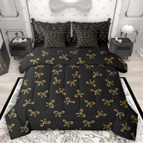 Manfei Cartoon Bowtie Twin Bedding Sets 7pcs for Girls, Cute Kawaii Bow Knot Bedding Comforter Set, Princess Ribbon Sheet Sets, Black Brown Breathable Home Decor