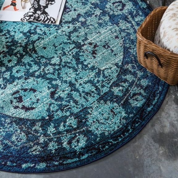 Unique Loom Medici Collection Area Rug - Salamanca (8' Round Blue/Light Blue)
