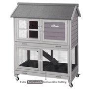 Angle View: Aivituvin Outdoor Rabbit Hutch with Wheels Indoor Bunny House Wooden Guinea Pig Cage for Small Animals