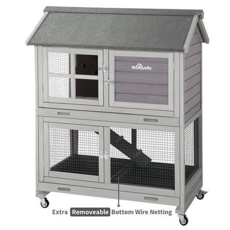 Aivituvin Outdoor Rabbit Hutch with Wheels Indoor Bunny House Wooden Guinea Pig Cage for Small Animals