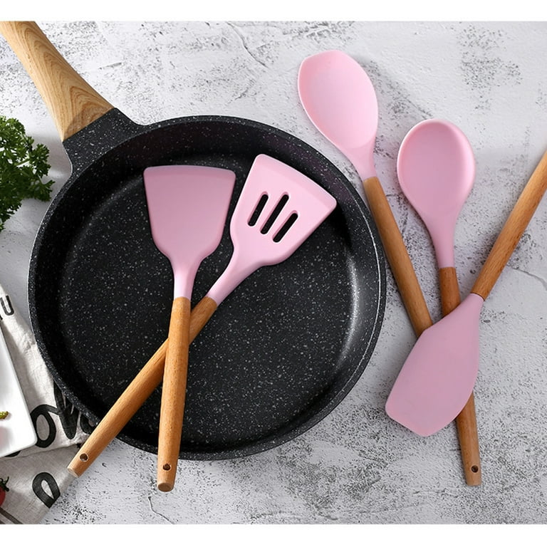 12pcs Silicone Cooking Utensils Set, Heat Resistant Silicone Kitchen  Utensils for Cooking, Kitchen Utensil Spatula Set with Wooden Handles and  Holder, Gadgets for Non-Stick Cookware, Gray