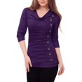 thumbnail image 2 of Women's Cowl Neck Long Sleeves Buttons Decor Ruched Top, 2 of 6