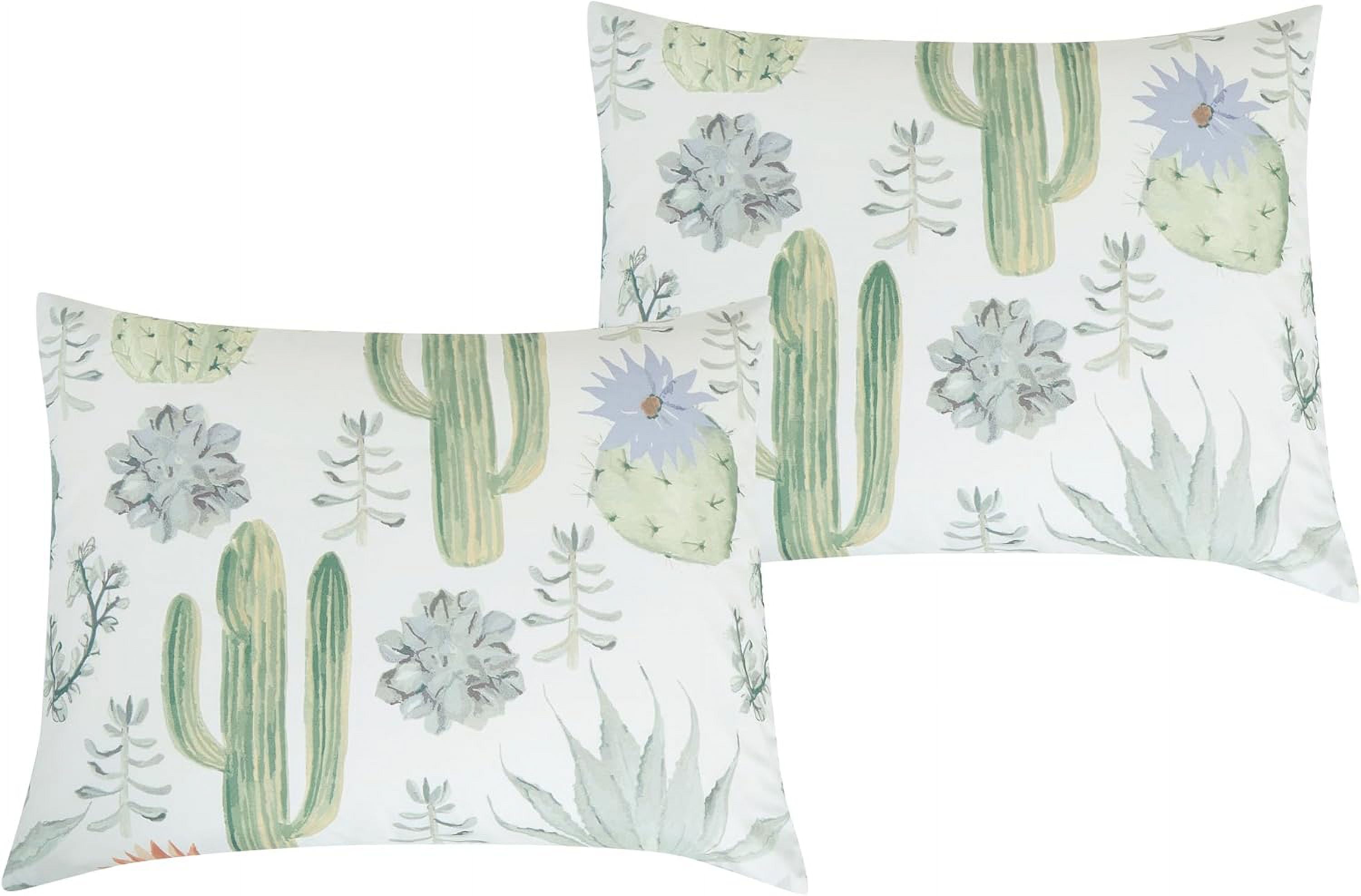Chezmoi Collection Cereus 3-Piece Southwestern Serene Desert Comforter Set, Green Blue Cactus Succulent Plant Printed Washed Microfiber Bedding, Queen