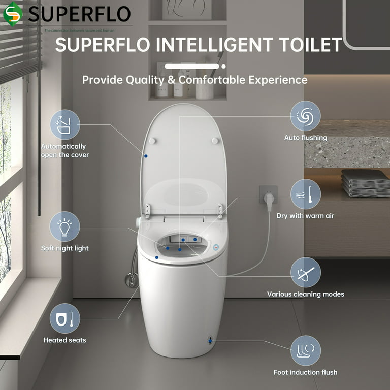 SUPERFLO Smart Toilet - Bidet Toilet With Heated Toilet Seat, Intelligent  Toilet With Auto Flush, Smart Toilet With Bidet Built In - Perfect For Smart  Toilets For Bathrooms And Smart Toilet Bidet 