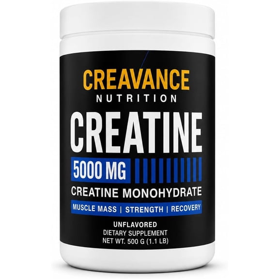 Creavance Creatine Monohydrate Powder, Micronized, Unflavored, 500g, 100 Servings