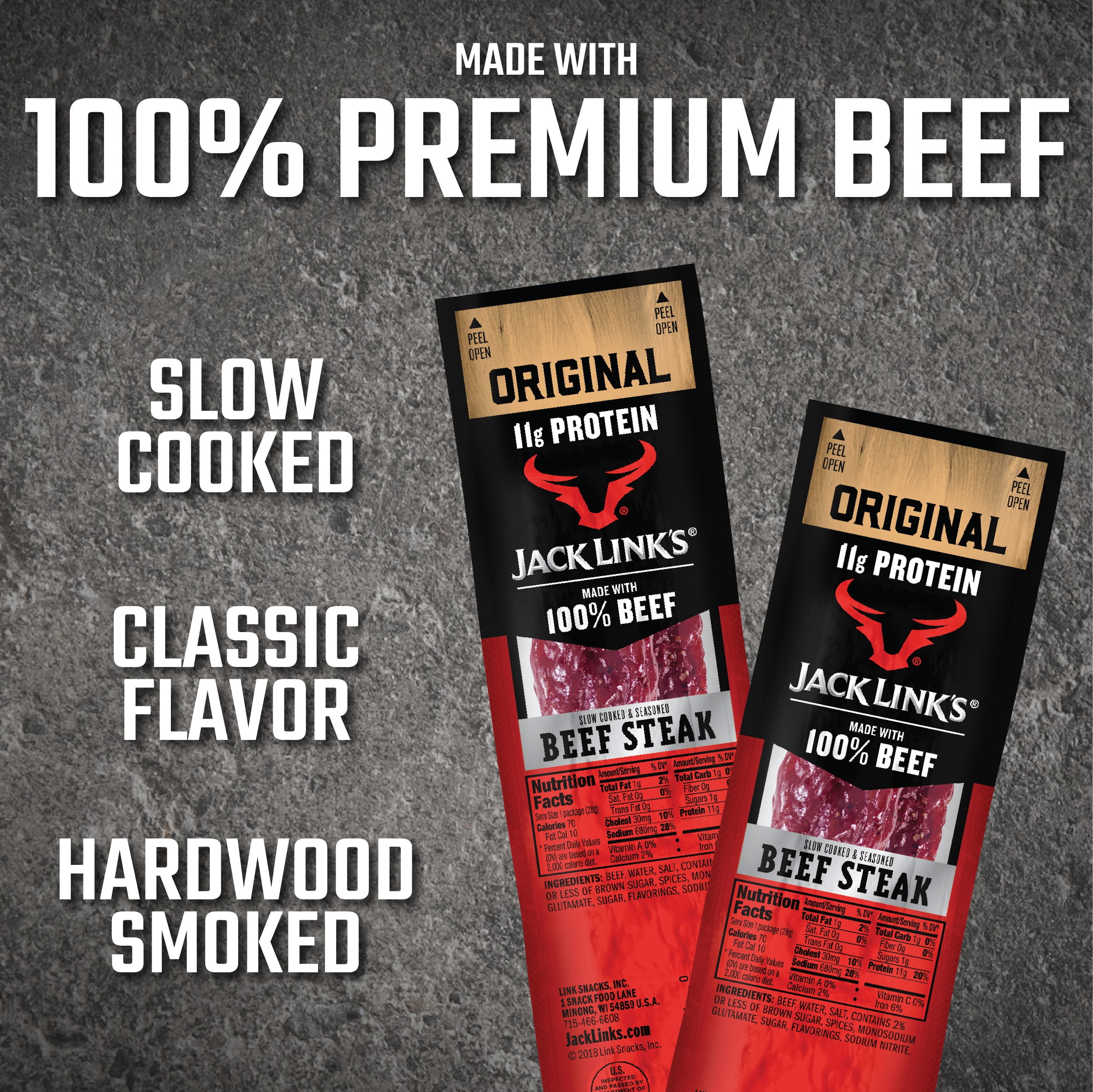 Jack Link’s Beef Steaks, Original, Made with 100% Beef, 11g of protein per steak, 1 oz Steak