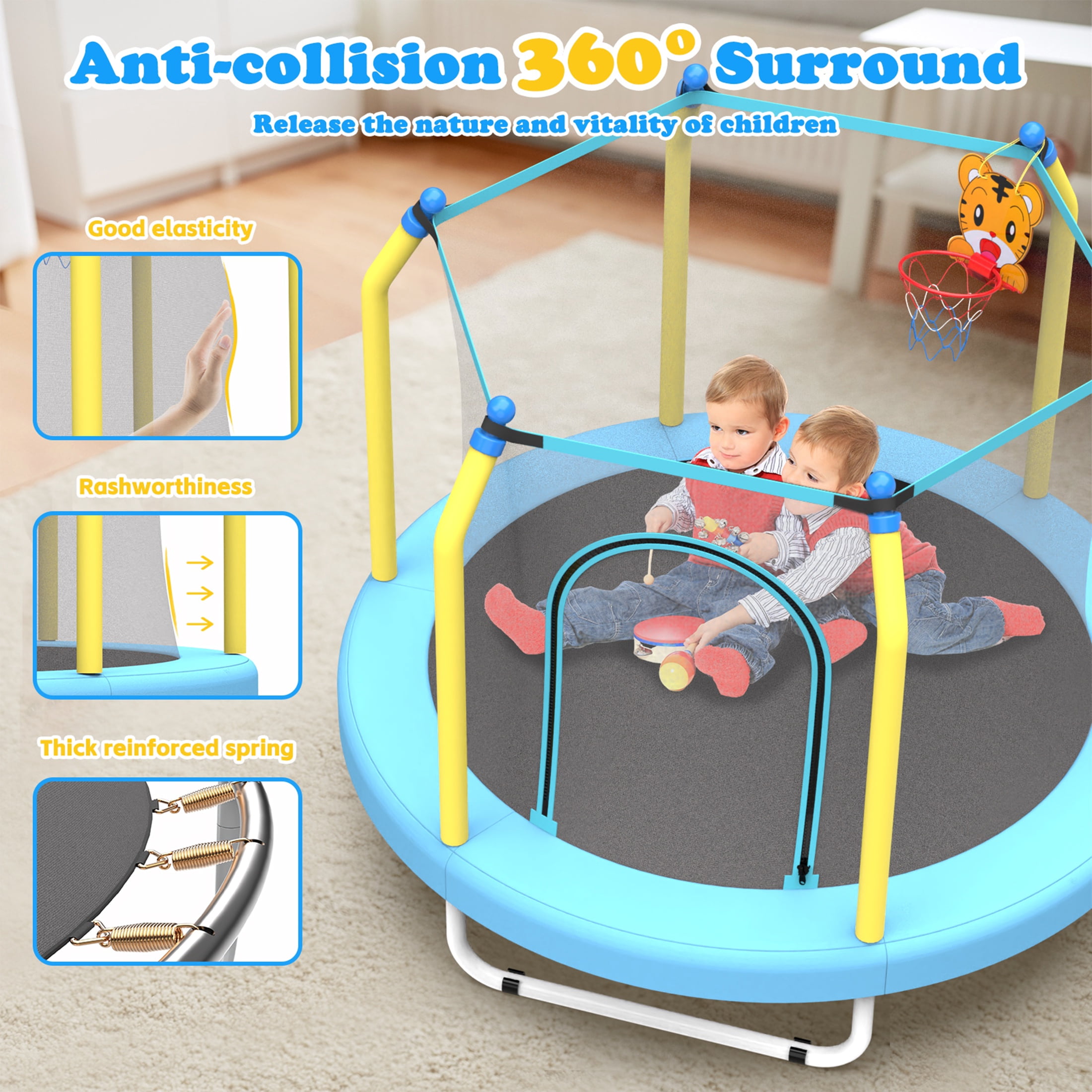 55'' Toddler Trampoline for Kids, SEGMART Kids Trampoline with Enclosure Net and Balls, Indoor Outdoor Mini Small Trampoline Birthday Gifts for Boys and Girls Age 3 Months and up