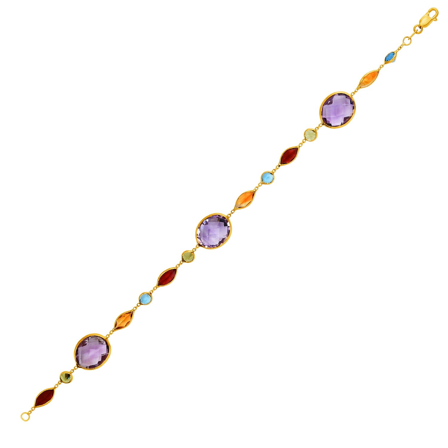 14K Yellow Gold Bracelet With Round Multi-Color Gemstones 7 Inches