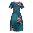 thumbnail image 1 of Robe à Manches Courtes pour Femmes Mode Femmes Été Imprimé Rétro Dame Élégante Manches Courtes Col en V Robe Décontractée, 1 of 1