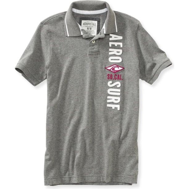 Aeropostale - Polo de rugby vertical So-Cal para hombre, gris, mediano