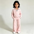 thumbnail image 4 of HAYIMI Girls Two Piece Long Sleeve Lapel Collar Sweatshirt And Pants Kids Playful Casual Outfit Sets Cozy Button Closure Everyday Wear Breathable Clothes Sets, 4 of 6