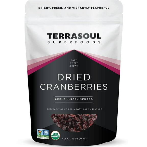 Terrasoul Superfoods Organic Dried Cranberries, 1 Lb - Apple Juice Sweetened