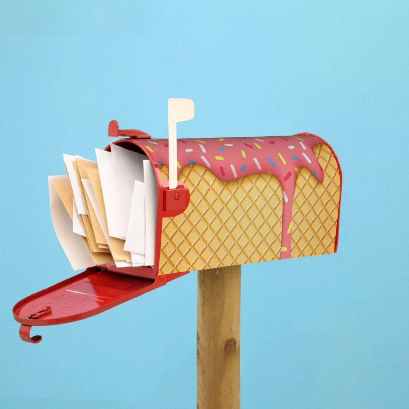 Gukieu Pink Ice Cream Print Magnetic Mailbox Cover, Sun-proof and Waterproof Home Yard Mailbox Cover-21x18 in