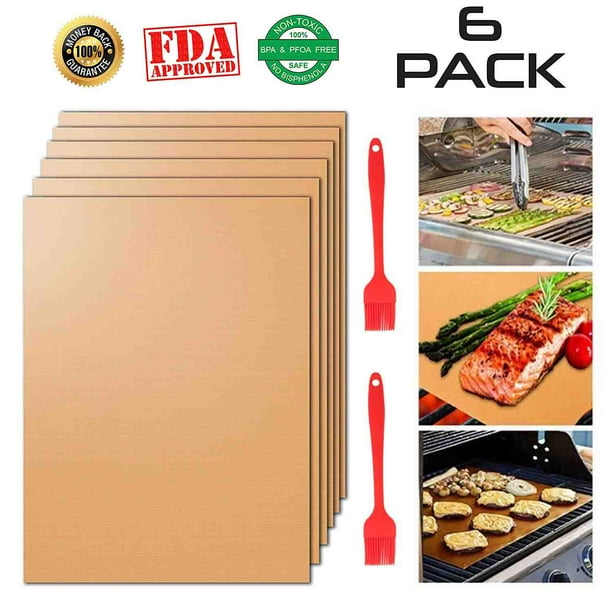 Copper Grilling Mats Set of 6, 100 NonStick BBQ Grill & Baking Mats Reusable and Heat