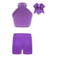 thumbnail image 2 of CHICTRY Kids Girls 3Pcs Cheerleading Outfits Rhinestone Shiny Dance Tank Top and Shorts Headwear Set Purple 16, 2 of 7