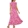 thumbnail image 3 of INSPIRAR CHIC Vestidos de Verano para Mujeres Casual con Mangas Cortas en V Cuello Fruncido Floral con Volantes en Capas Fluidos Maxi Vestido de Playa XL Rosa Fucsia, 3 of 5