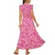 thumbnail image 3 of INSPIRAR CHIC Vestidos de Verano para Mujeres Casual con Mangas Cortas en V Cuello Fruncido Floral con Volantes en Capas Fluidos Vestido Maxi de Playa L Rosa Fucsia, 3 of 5