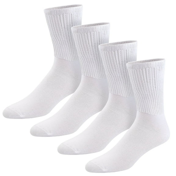4 pairs of Thin Combed Cotton Diabetic Socks for Men & Women, Loose, Wide, Non-Binding Neuropathy Low-Crew Socks (White, Fit's Shoe Size 7-11)