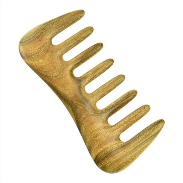 1 Peine Verde de Dientes Anchos, Peine de Madera Natural para Cabello Rizado, Sin Estática para Desenredar con Peine de Masaje