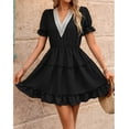 thumbnail image 6 of Blmnix Fit & Flare Women Dresses A Line Dresses Lace Dress Under Dress V-Neck Short Sleeve Mini Black Adjustable Cuff Womens Summer Dresses Casual,L, 6 of 7