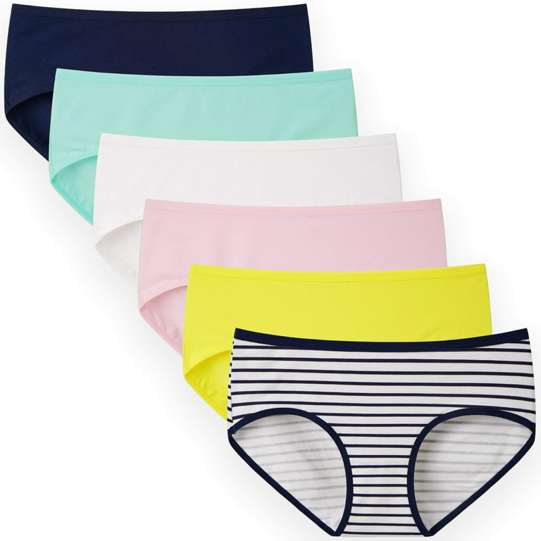 INNERSY Girls Underwear Cotton Briefs Panties for Teens 6- Pack (M(10-12  yrs), Stripe& Colors)