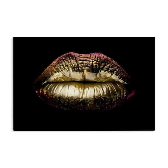 Stupell Industries Pink & Gold Lipstick Fashion Painting Wrapped Canvas Art Print Wall Art, 24 x 16