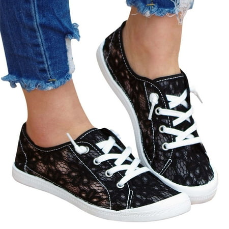 Oyedens Women s Low Top Fashion Sneakers Casual Lace Wide Toe Canvas Shoes Walking Flats for Women