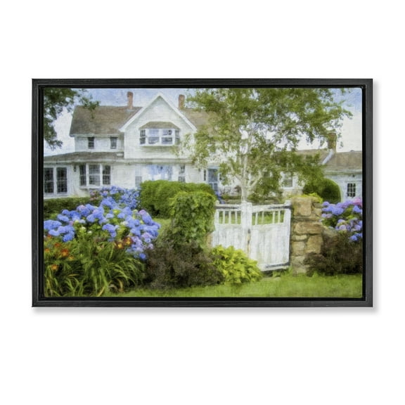Stupell Industries Beach Getaway Cottage Buildings & Architecture Painting Black Floater Framed Canvas Art Print Wall Art, 25 x 17