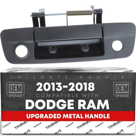 T1A Tailgate Handle Latch, Upgraded Metal - Compatible with 2013-2018 Dodge Ram 1500 2500 3500 - Exterior Tailgate Assembly, Textured Black w/Keyhole, Camera Hole - OEM 68197873AA-MT