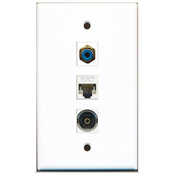 RiteAV - 1 Port RCA Blue and 1 Port Toslink and 1 Port Cat5e Ethernet White Wall Plate