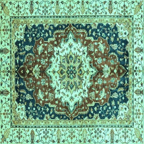 Ahgly Company Indoor Square Abstract Turquoise Blue Modern Area Rugs, 5' Square